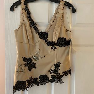 Beautiful soft gold bodice with beads and adornments. Will throw in shawl!